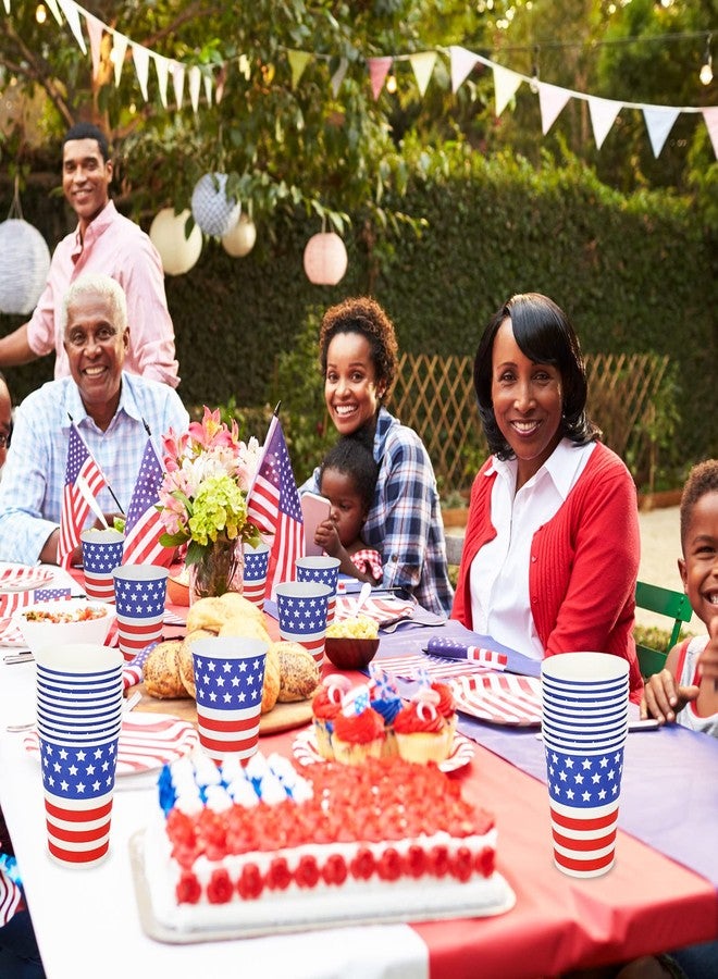 Whaline أكواب ورقية من واهلين 100 قطعة لعيد الاستقلال أكواب ورقية قابلة للتصرف بعلم أمريكا 9 أونص أحمر أزرق أبيض نجوم وخطوط لأكواب الشرب في حفلة عيد الاستقلال - Image 4