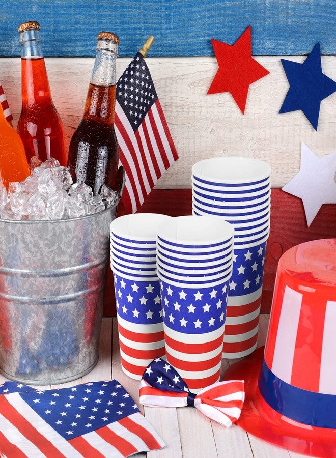Whaline أكواب ورقية من واهلين 100 قطعة لعيد الاستقلال أكواب ورقية قابلة للتصرف بعلم أمريكا 9 أونص أحمر أزرق أبيض نجوم وخطوط لأكواب الشرب في حفلة عيد الاستقلال - Image 5