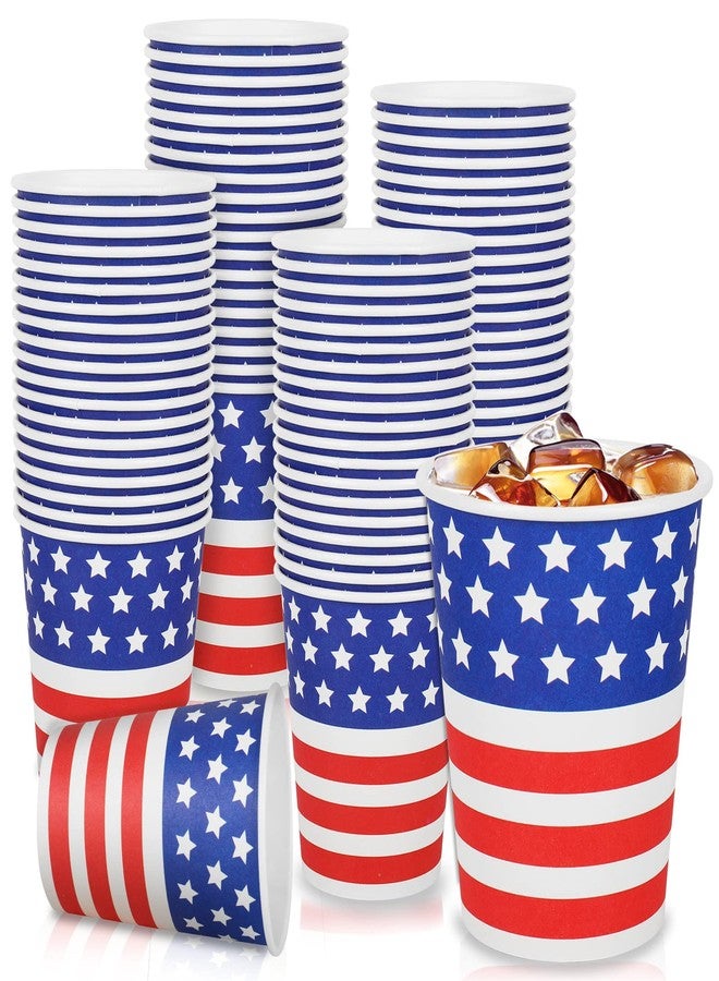Whaline أكواب ورقية من واهلين 100 قطعة لعيد الاستقلال أكواب ورقية قابلة للتصرف بعلم أمريكا 9 أونص أحمر أزرق أبيض نجوم وخطوط لأكواب الشرب في حفلة عيد الاستقلال - Image 1