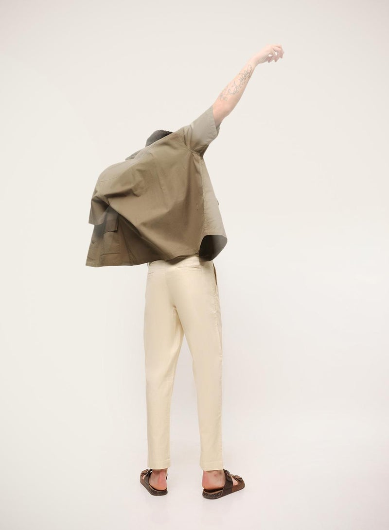 Dennis Lingo Beige Cotton Blend Solid Print Slim Fit Chinos Trouser For Men - Image 1