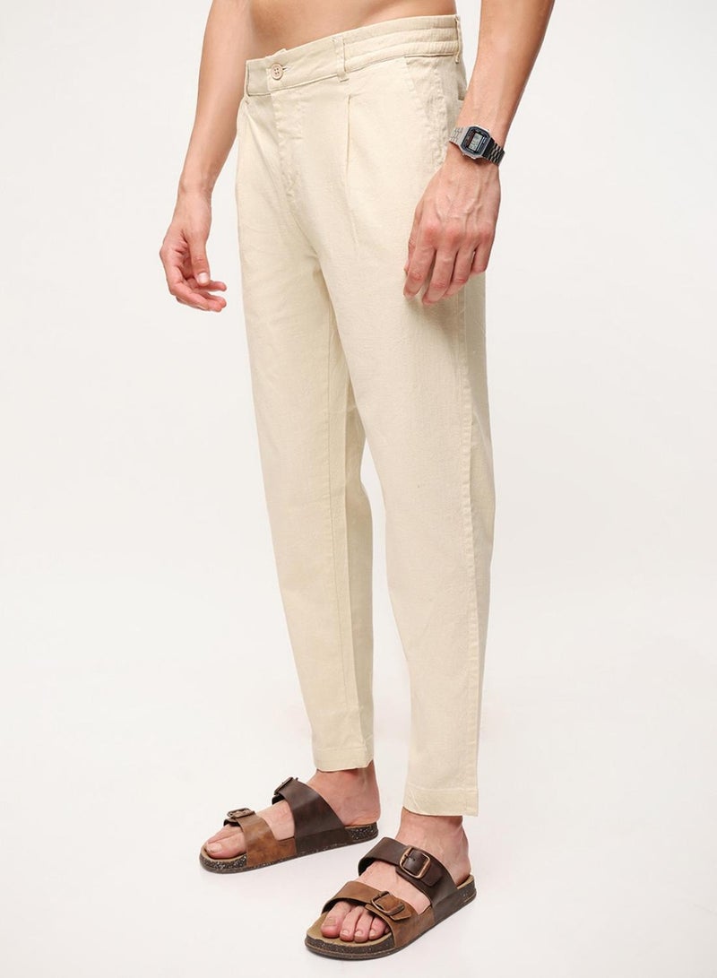 Dennis Lingo Beige Cotton Blend Solid Print Slim Fit Chinos Trouser For Men - Image 3