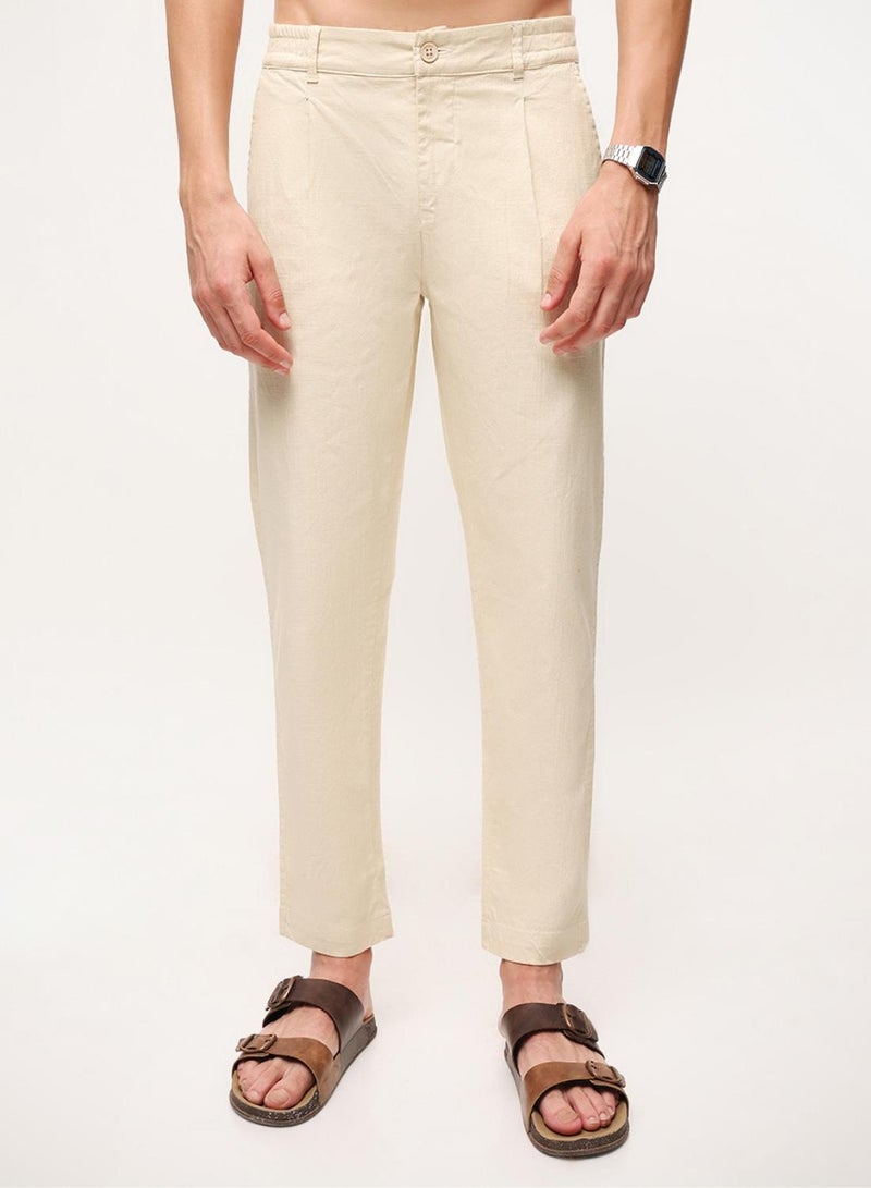 Dennis Lingo Beige Cotton Blend Solid Print Slim Fit Chinos Trouser For Men - Image 2