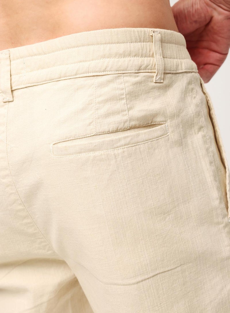 Dennis Lingo Beige Cotton Blend Solid Print Slim Fit Chinos Trouser For Men - Image 5