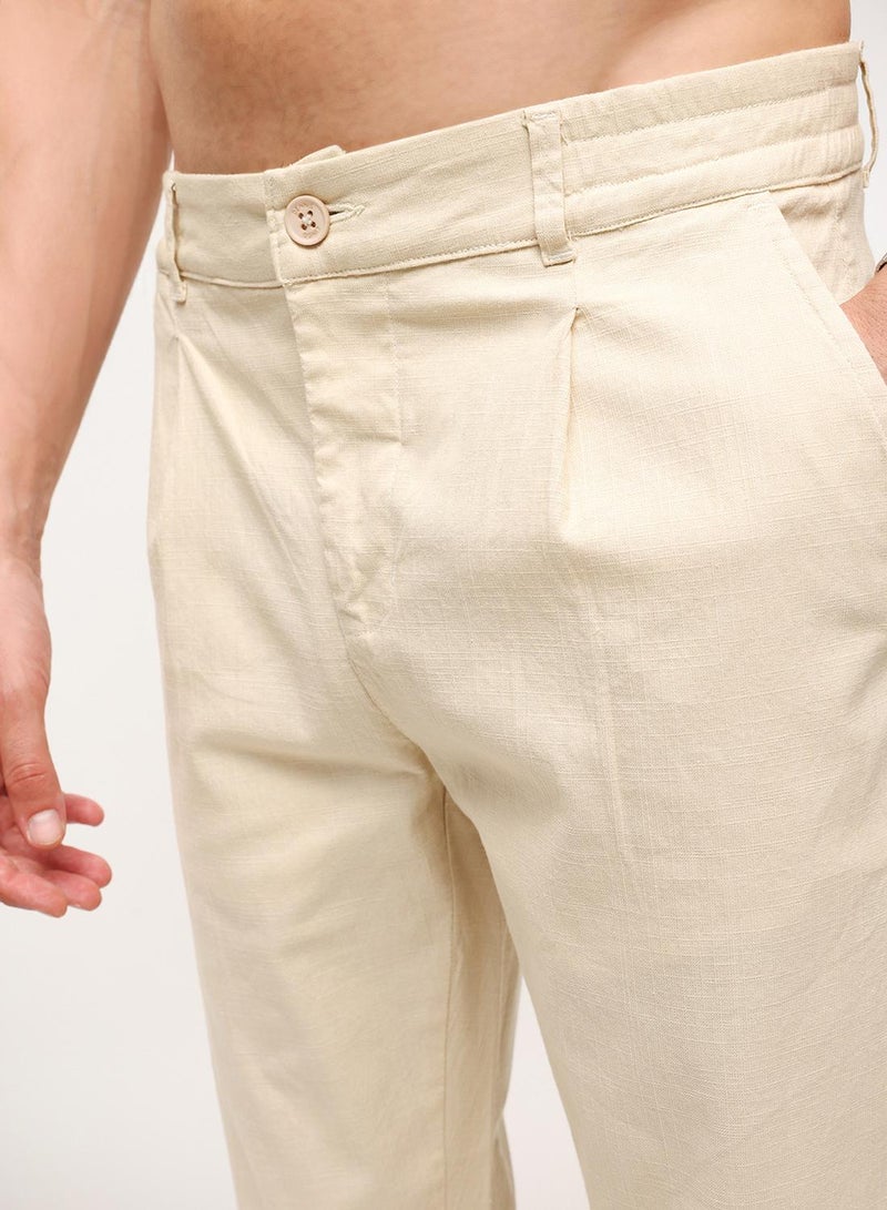 Dennis Lingo Beige Cotton Blend Solid Print Slim Fit Chinos Trouser For Men - Image 4