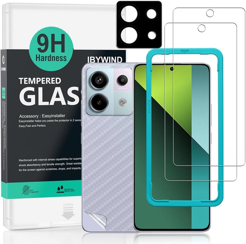 Ibywind 2 Pack Screen Protector For Xiaomi Redmi 5G 6.67",9H Hardness Tempered Glass,With 1Pc Camera Lens Protector,1Pc Back Carbon Fiber Film,Easy to install - Image 1