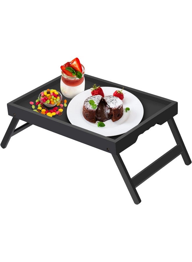 Artmeer Bed Tray Table with Folding Legs,Bamboo Breakfast in Bed for TV Table, Laptop Computer Tray,Eating,Snack Tray(Black) - Image 1