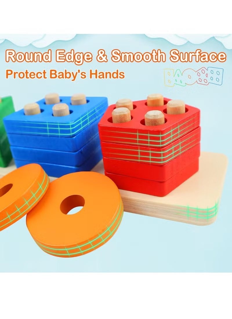 Gonice - Wooden Sorting & Stacking Toys for Toddlers and Kids Preschool, Educational Toys, Color Recognition Stacker Shape Sorter, Learning Puzzles Gift - Image 1