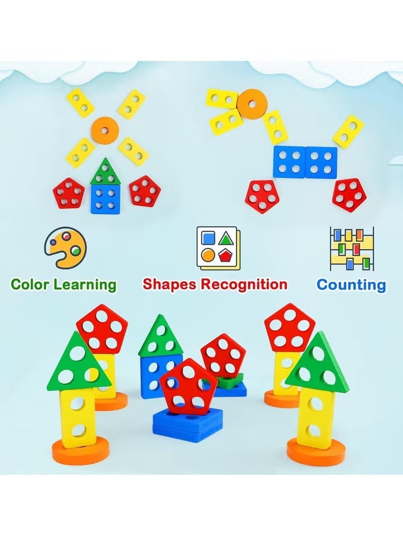 Gonice - Wooden Sorting & Stacking Toys for Toddlers and Kids Preschool, Educational Toys, Color Recognition Stacker Shape Sorter, Learning Puzzles Gift - Image 1