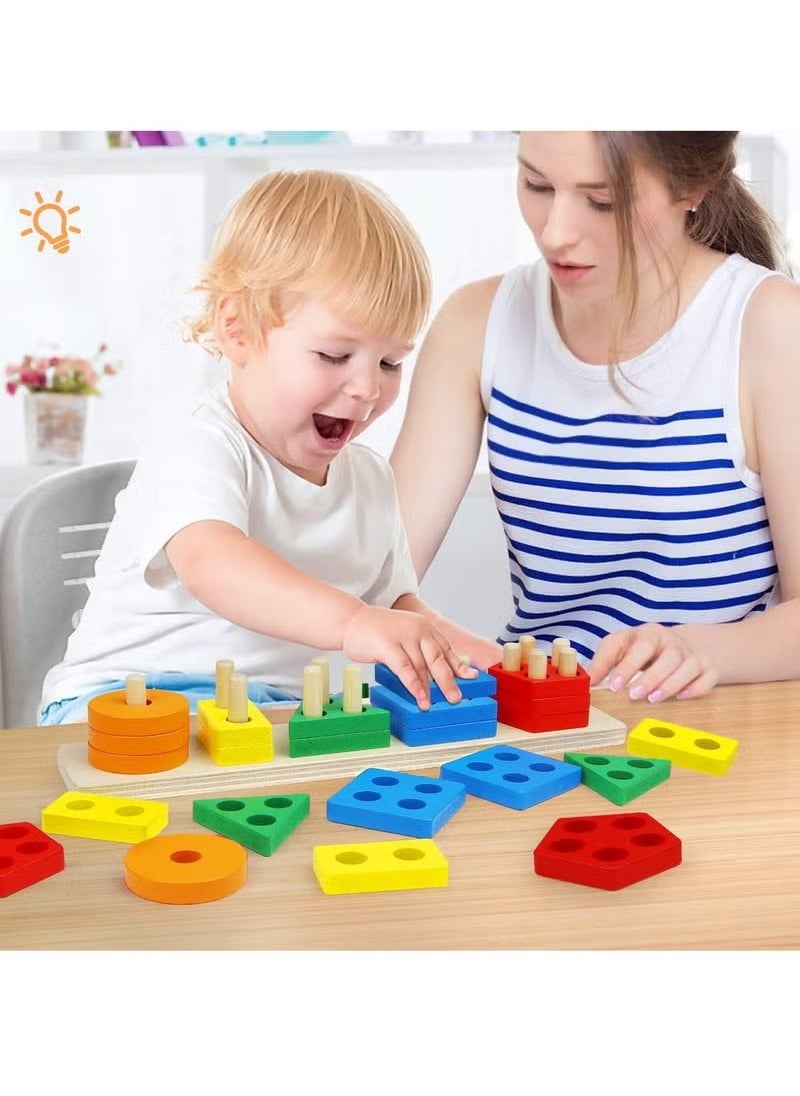 Gonice - Wooden Sorting & Stacking Toys for Toddlers and Kids Preschool, Educational Toys, Color Recognition Stacker Shape Sorter, Learning Puzzles Gift - Image 1