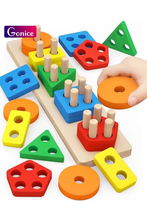 Wooden Sorting & Stacking Toys for Toddlers and Kids Preschool, Educational Toys, Color Recognition Stacker Shape Sorter, Learning Puzzles Gift