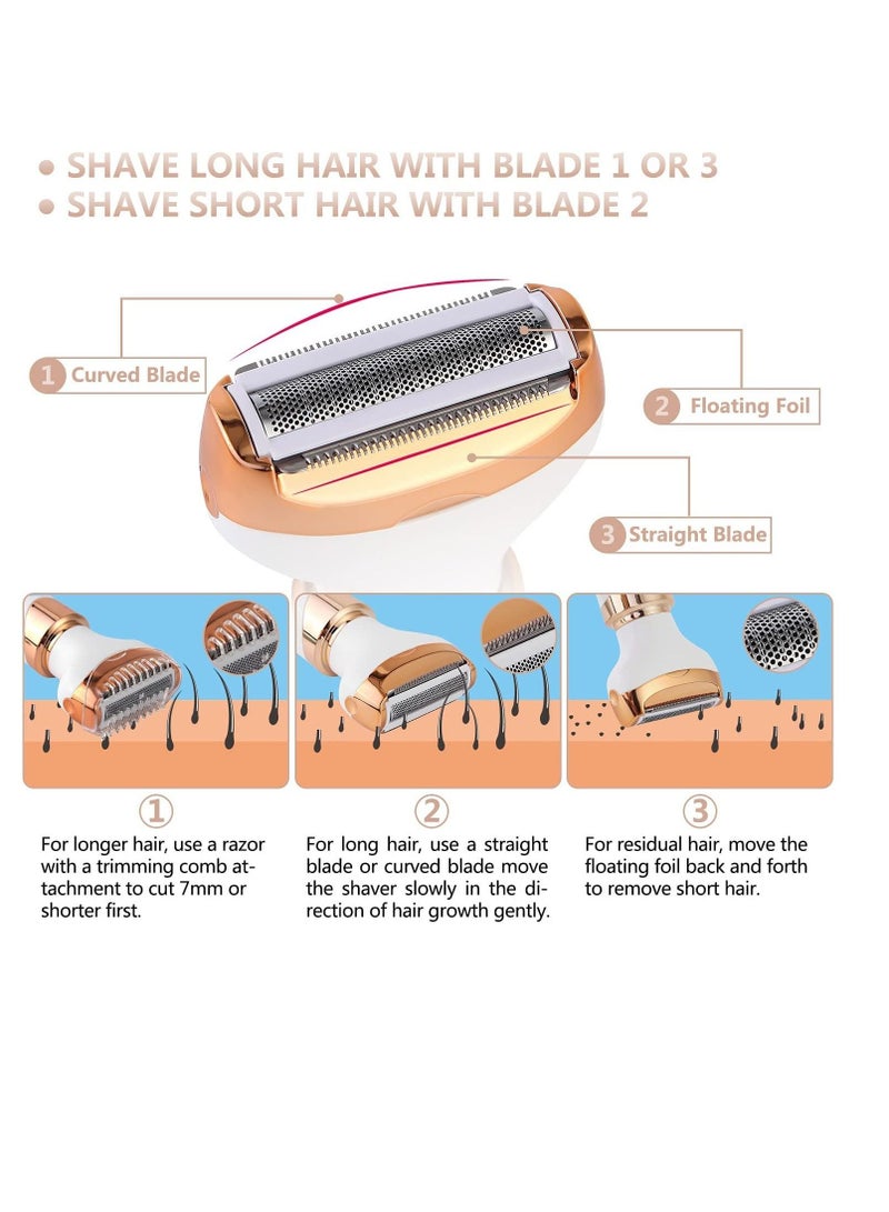 Women Electric Razor Bikini Trimmer, Women's Shaver Cordless Portable 4 in 1 Painless Shaver, ​for face Legs Brows Nose Underarms Nose Eyebrow Body Hair Detachable Head USB Rechargeable Hair