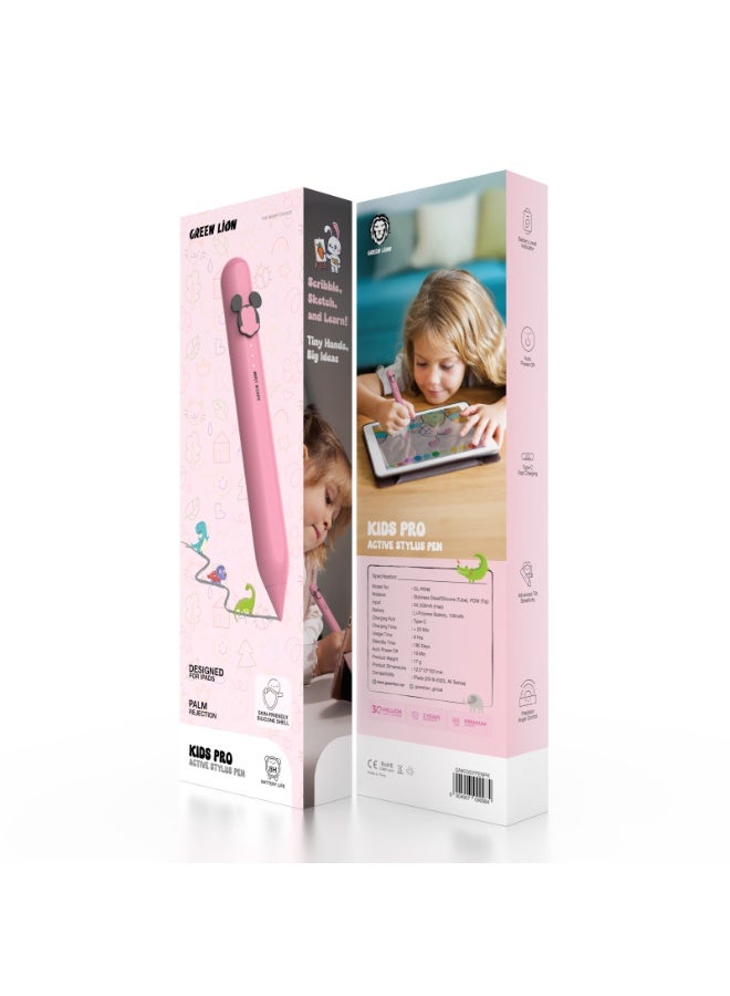 GREEN LION Kids Pro Active Stylus Pen / Advanced Tilt Sensitivity / Battery Level Indicator / Skin-Friendly / Precision Angle Control - Pink - Image 4