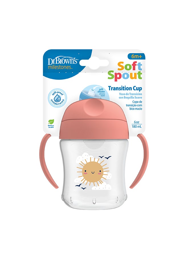 دكتور براونز 6 oz/180 ml Soft-Spout Transition Cup w/ Handles - Pink Deco (6m+), 1-Pack - Image 3