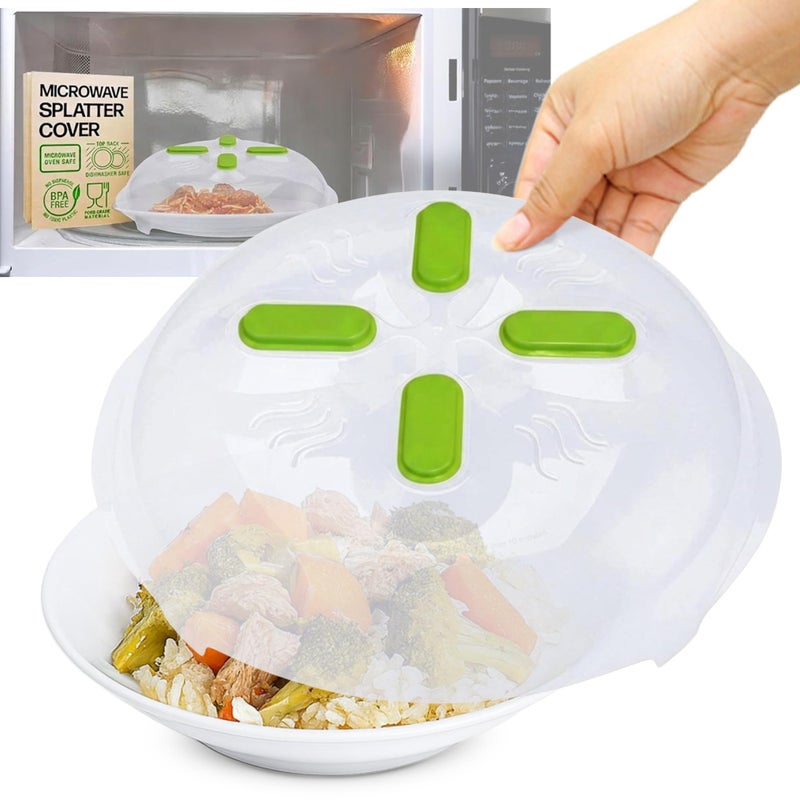 HOVER COVER Magnetic Microwave Cover for Food | Clear Microwave Splatter Cover | Microwave Plate Cover with Steam Vents | Food Grade Dish Cover | BPA-Free | Dishwasher Safe | Green - Image 1
