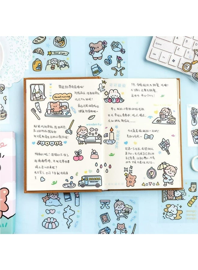 Kandid Stickers Set, 100 Sheets 600+ Small Pieces Cute PET Transparent Cartoon Character Animal Flower Decorative Scrapbook Sticker Decal for DIY Arts Crafts, Album, Planners, Calendars and Notebook - Image 2