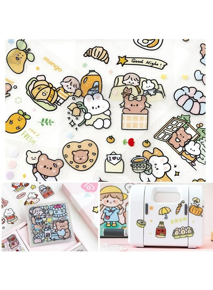 Kandid Stickers Set, 100 Sheets 600+ Small Pieces Cute PET Transparent Cartoon Character Animal Flower Decorative Scrapbook Sticker Decal for DIY Arts Crafts, Album, Planners, Calendars and Notebook - Image 3