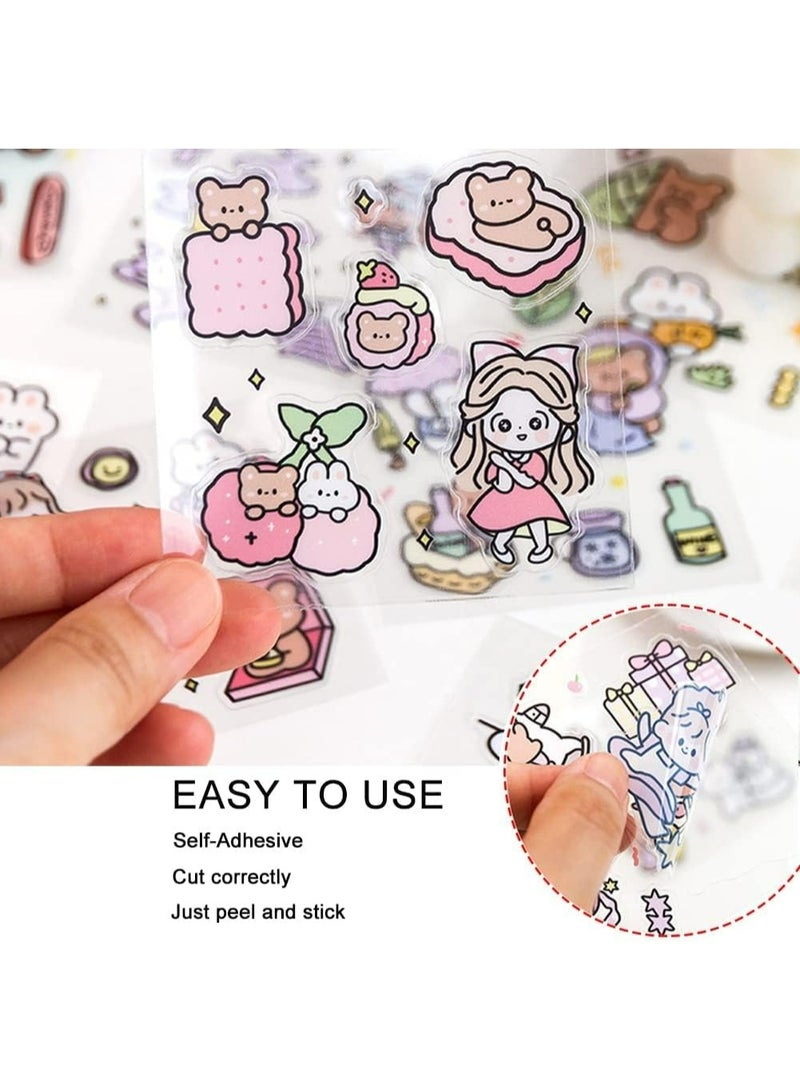 Kandid Stickers Set, 100 Sheets 600+ Small Pieces Cute PET Transparent Cartoon Character Animal Flower Decorative Scrapbook Sticker Decal for DIY Arts Crafts, Album, Planners, Calendars and Notebook - Image 4