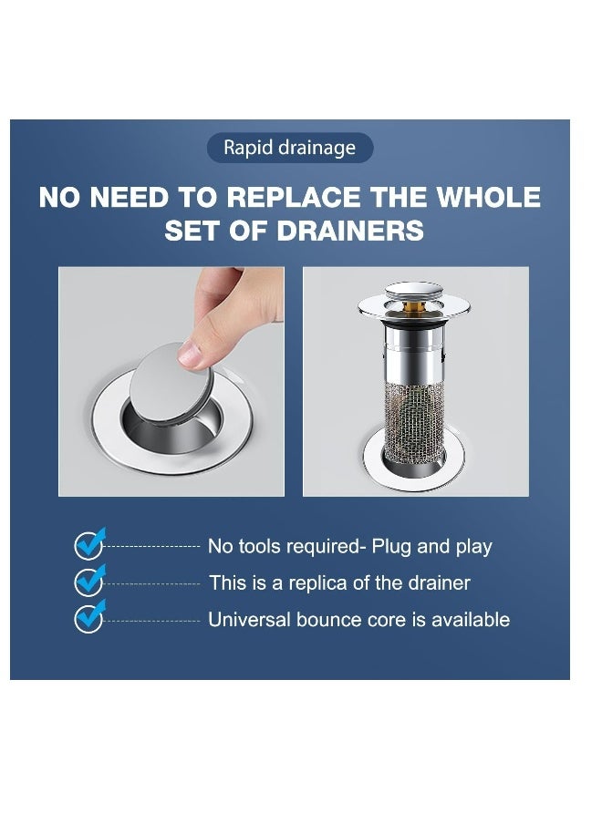 Generic Pop Up Bathroom Sink Drain Strainer, Hair Catcher, Stainless Steel Floor Drain Filter, Removable Basin Drain Filter for Universal Sink Stopper Replacement  - Image 3