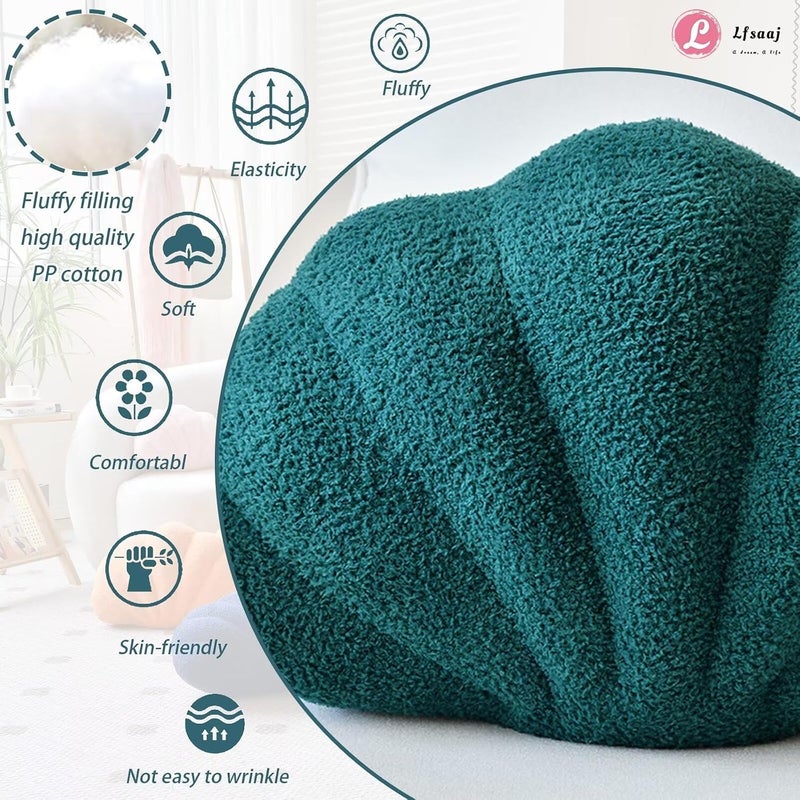 Lfsaaj Emerald Green Seashell Throw Pillows, Shell Shaped Throw Pillows, 13 Inch Soft Home Decorative Pillow Plush Cushion for Bed Couch Living Sofa Room Decor Accent Throw Pillow - Image 2