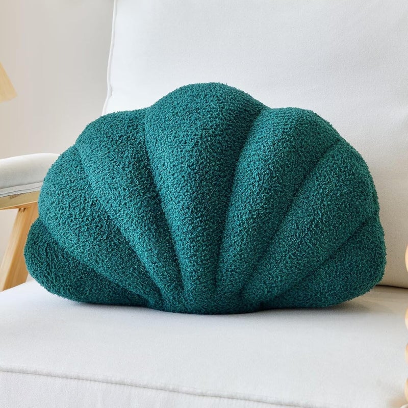 Lfsaaj Emerald Green Seashell Throw Pillows, Shell Shaped Throw Pillows, 13 Inch Soft Home Decorative Pillow Plush Cushion for Bed Couch Living Sofa Room Decor Accent Throw Pillow - Image 1