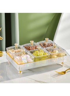1 Set Of Snackle Box Container, 6 Removable Small Bowls Condiment Trays,Divided Clear Snack Box Serving Tray with Lid and Handle, for Snacks, Fruits, Candy and Condiments (White)