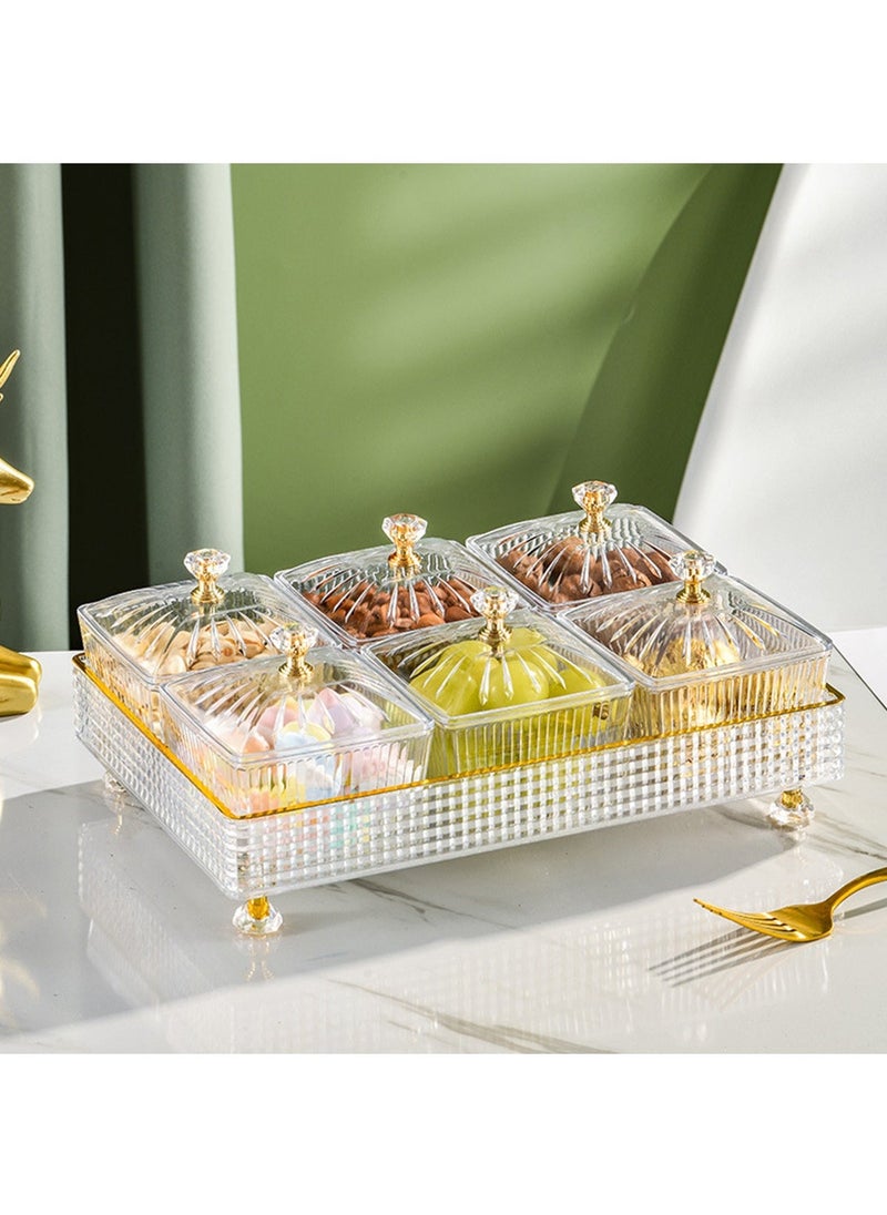 Hihonor - 1 Set Of Snackle Box Container, 6 Removable Small Bowls Condiment Trays,Divided Clear Snack Box Serving Tray with Lid and Handle, for Snacks, Fruits, Candy and Condiments (White) - Image 1