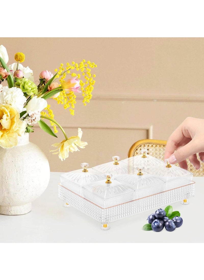 Hihonor - 1 Set Of Snackle Box Container, 6 Removable Small Bowls Condiment Trays,Divided Clear Snack Box Serving Tray with Lid and Handle, for Snacks, Fruits, Candy and Condiments (White) - Image 1