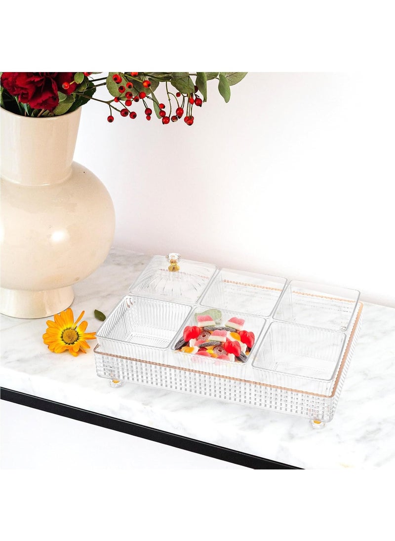 Hihonor - 1 Set Of Snackle Box Container, 6 Removable Small Bowls Condiment Trays,Divided Clear Snack Box Serving Tray with Lid and Handle, for Snacks, Fruits, Candy and Condiments (White) - Image 1