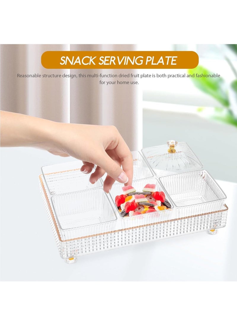 Hihonor - 1 Set Of Snackle Box Container, 6 Removable Small Bowls Condiment Trays,Divided Clear Snack Box Serving Tray with Lid and Handle, for Snacks, Fruits, Candy and Condiments (White) - Image 1