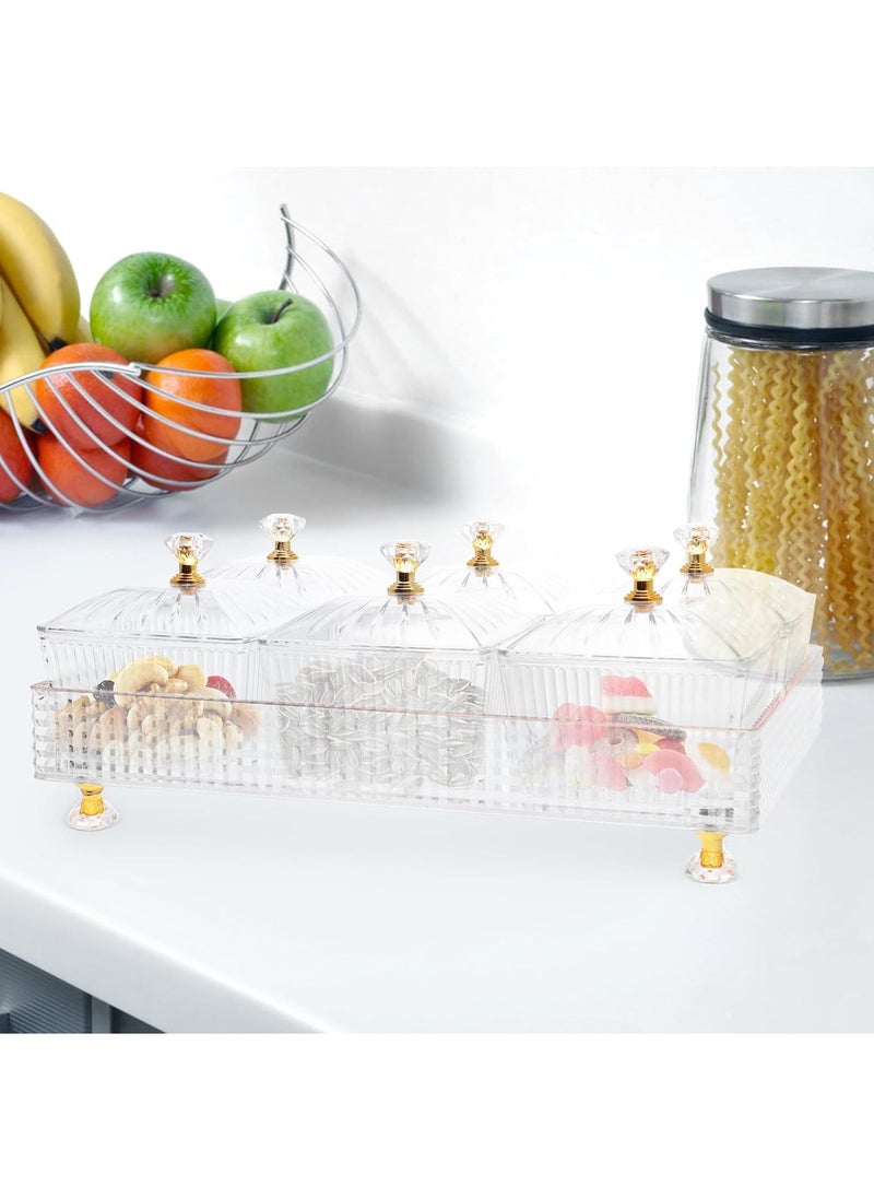 Hihonor - 1 Set Of Snackle Box Container, 6 Removable Small Bowls Condiment Trays,Divided Clear Snack Box Serving Tray with Lid and Handle, for Snacks, Fruits, Candy and Condiments (White) - Image 1
