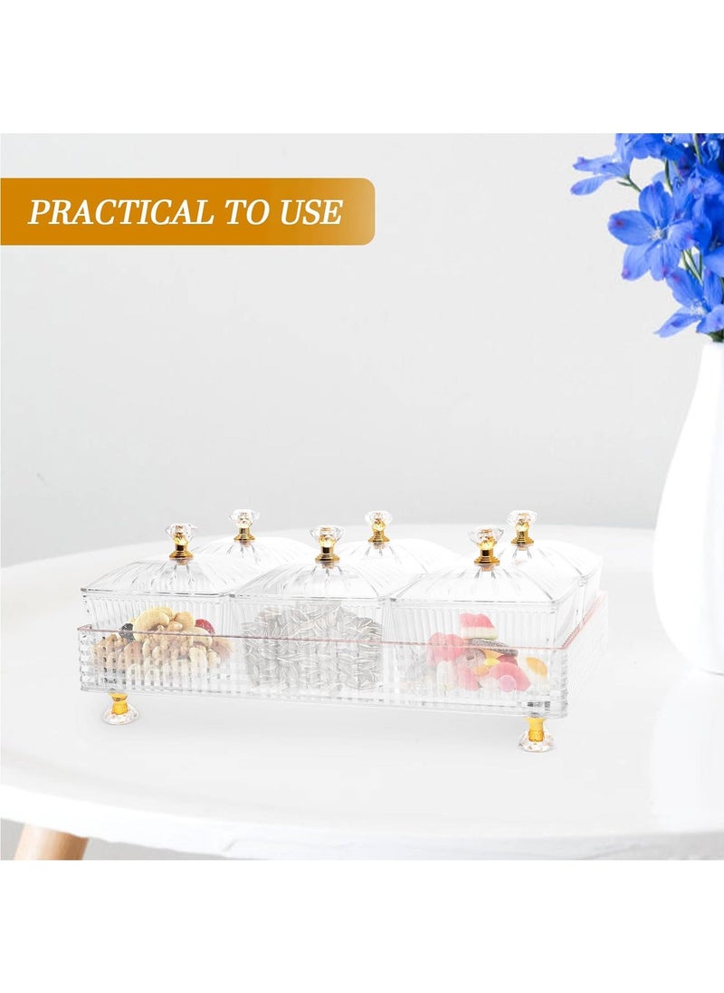 Hihonor - 1 Set Of Snackle Box Container, 6 Removable Small Bowls Condiment Trays,Divided Clear Snack Box Serving Tray with Lid and Handle, for Snacks, Fruits, Candy and Condiments (White) - Image 1