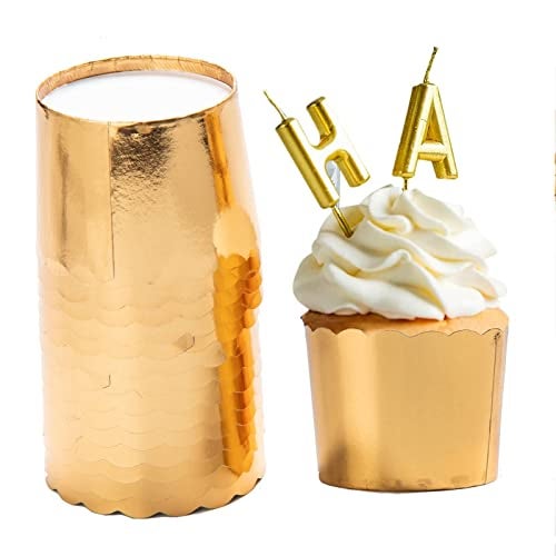 Dootafy Gold Baking Cups Cupcake Liners, 2.75"x2.3" Large Paper Baking Cups Muffin Liners Greaseproof Disposable Bulk 50pcs Cupcake Wrappers, 6 oz Standard Jumbo Muffin Cups for Mother's Day Wedding Birthday - Image 1