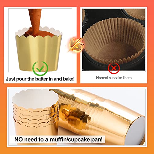 Dootafy Gold Baking Cups Cupcake Liners, 2.75"x2.3" Large Paper Baking Cups Muffin Liners Greaseproof Disposable Bulk 50pcs Cupcake Wrappers, 6 oz Standard Jumbo Muffin Cups for Mother's Day Wedding Birthday - Image 4