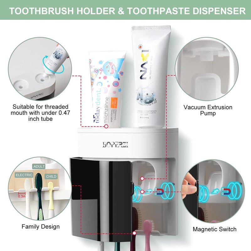 Boperzi 2 Pack Electric Toothbrush Stander and Toothbrush Holder Wall Mounted Automatic Toothpaste Dispenser Dustproof Cover Toothbrush Holder for Shower Bathroom Set Kids Family(Black+2 Pack) - Image 3