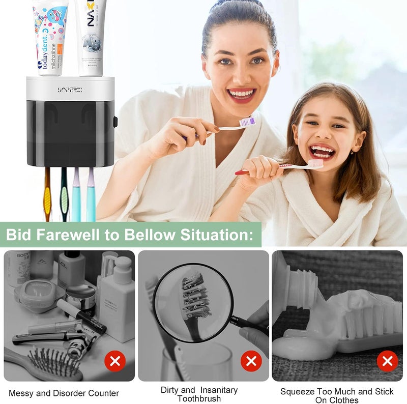 Boperzi 2 Pack Electric Toothbrush Stander and Toothbrush Holder Wall Mounted Automatic Toothpaste Dispenser Dustproof Cover Toothbrush Holder for Shower Bathroom Set Kids Family(Black+2 Pack) - Image 4