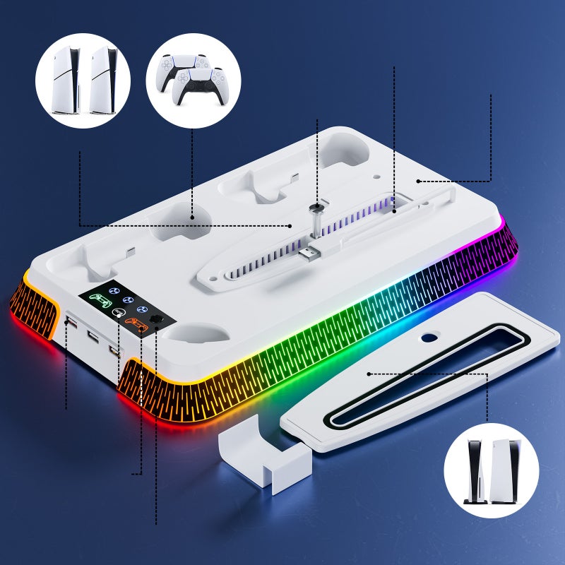 Multifunctional Cooling Stand and Controller Charger for PS5 Pro/PS5 Slim/PS5