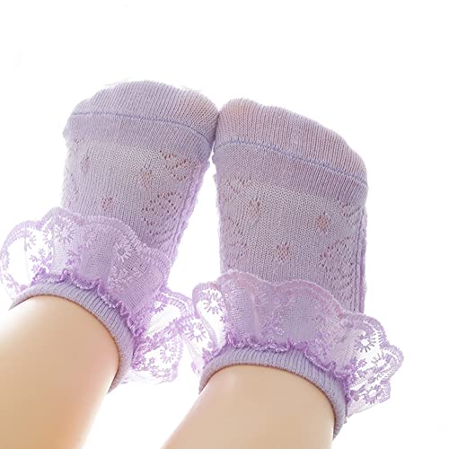 QandSweet Baby Girls' Eyelet Flower Socks Ankle Sock for Newborn Infant Toddlers Kids (1-2 Years, A-6 Colors) - Image 2