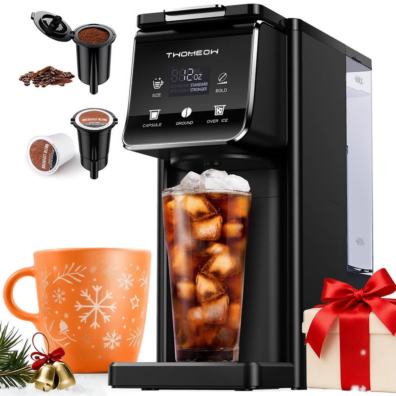 TWOMEOW Coffee Maker Hot & Iced With Bold Setting,Single Serve Coffee Maker For K Cup And Grounds,52 Oz Removable Water Tank,6-14 Oz Brew Sizes,One Cup Kcup Coffee Machine With Reusable Filter,(Black) - Image 1