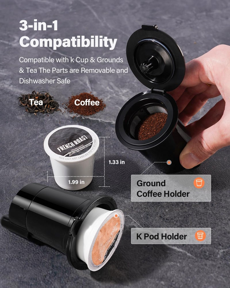 TWOMEOW Coffee Maker Hot & Iced With Bold Setting,Single Serve Coffee Maker For K Cup And Grounds,52 Oz Removable Water Tank,6-14 Oz Brew Sizes,One Cup Kcup Coffee Machine With Reusable Filter,(Black) - Image 5