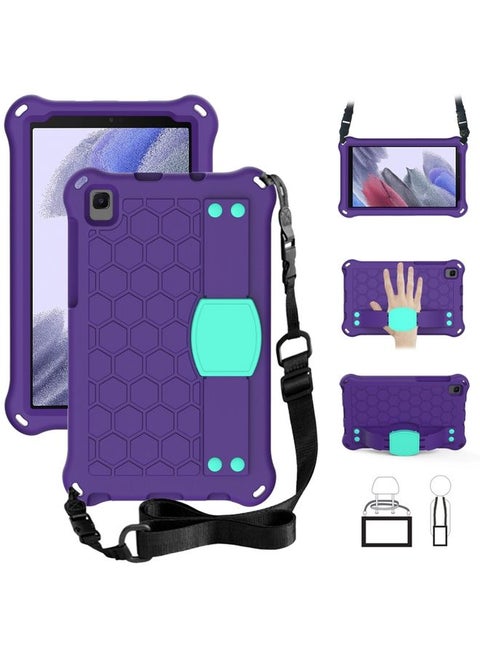 Case Cover For Samsung Galaxy Tab A7 Lite 8.7 2021 T220/T225 Honeycomb Design EVA + PC Four Corner Shockproof Protective Case with Strap Purple+Mint