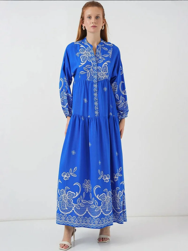 BIG DART BDART Printed V-Neck Maxi Dress with Button Closure