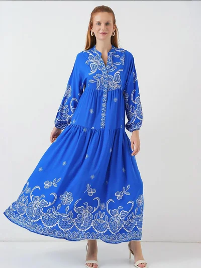 BIG DART BDART Printed V-Neck Maxi Dress with Button Closure