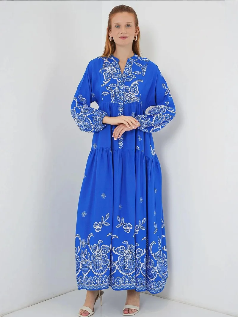 BIG DART BDART Printed V-Neck Maxi Dress with Button Closure