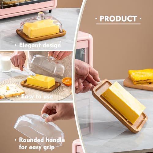 MKLZ Glass Butter Dish with Lid, Clear Domed Cheese Dish with Handle, Large Butter Keeper Saver with Cover for Table, Kitchen Countertop, Refrigerator - Image 3