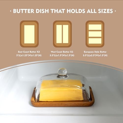 MKLZ Glass Butter Dish with Lid, Clear Domed Cheese Dish with Handle, Large Butter Keeper Saver with Cover for Table, Kitchen Countertop, Refrigerator - Image 2
