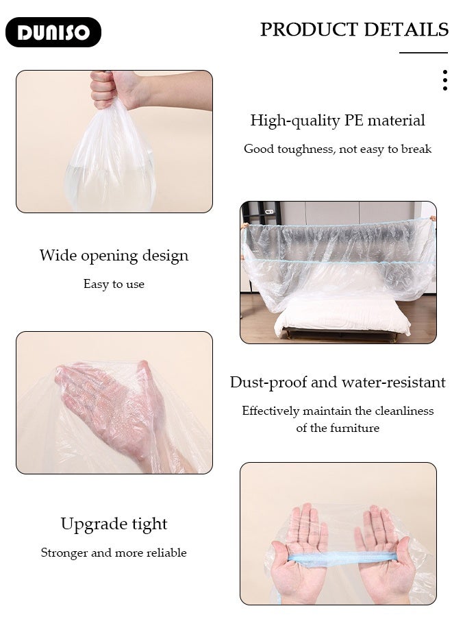 DUNISO 2 Pcs Disposable Elastic Dustproof Film Plastic Sofa Couch Cover, Waterproof & Dustproof Plastic Bed , Sofa Bed Couch Furniture Protector Cover Shelter for Moving Protection and Long Term Storage - Image 5