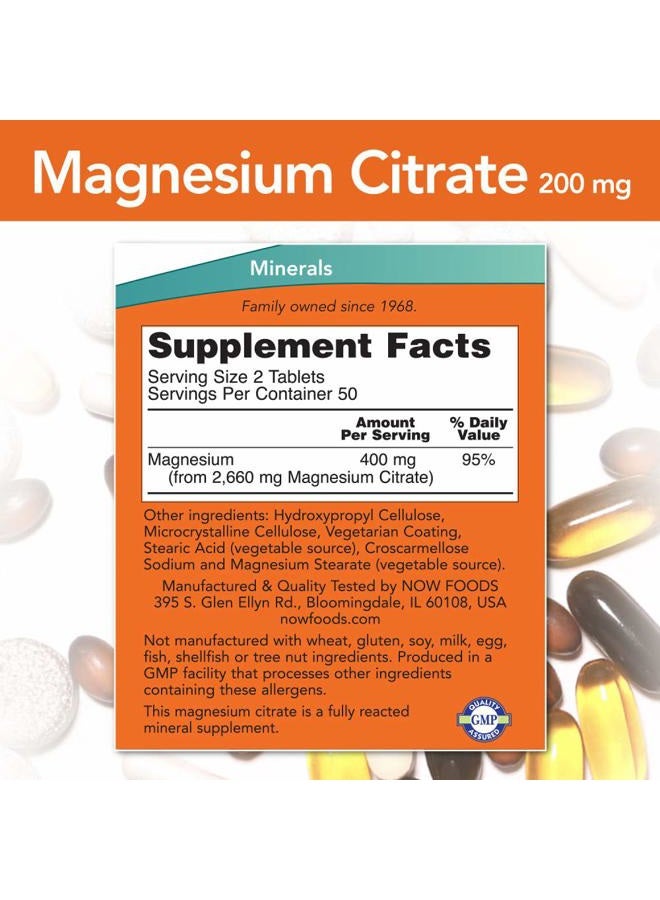 Now Foods Magnesium Citrate, 100 Tabs 200 mg - Image 2