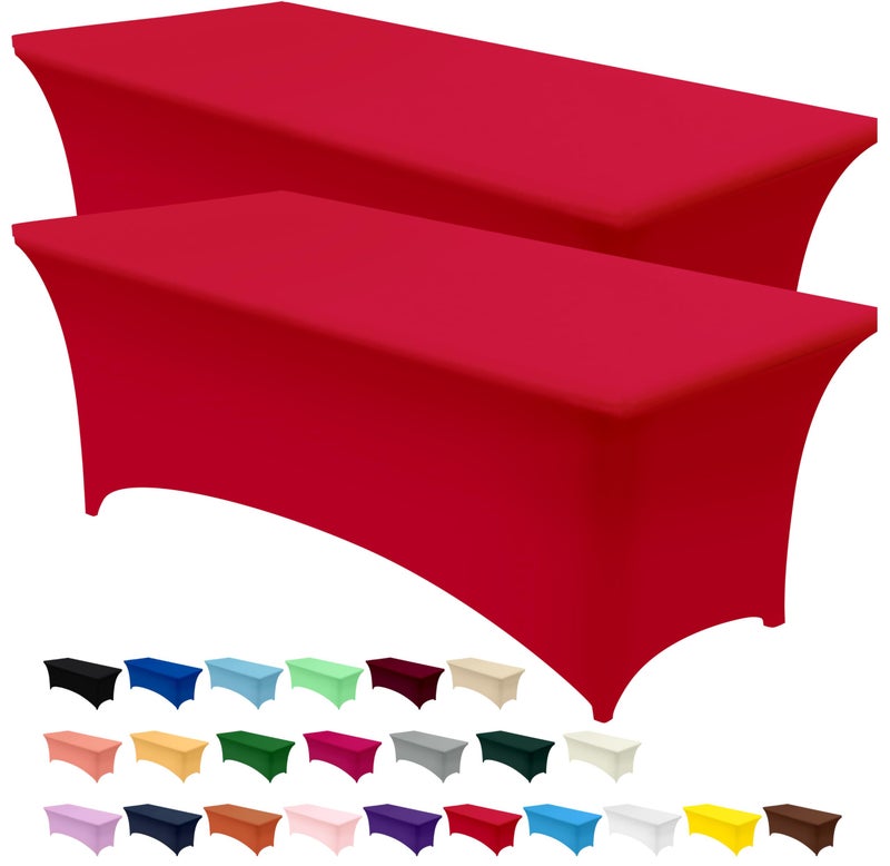 Utopia Kitchen Spandex Tablecloth 2 Pack 8FT Red Tight Fitted Washable and Wrinkle Resistant Stretch Table Cloth Rectangle Cover for Trade Show Weddings  Parties 96Lx30Wx30H Inch