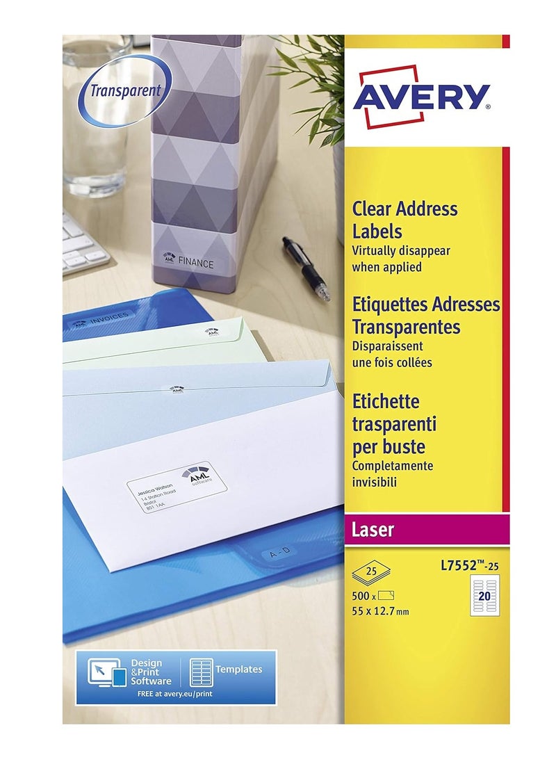 AVERY - 500-Piece Clear Laser Labels 55x12.7mm Size - Image 1