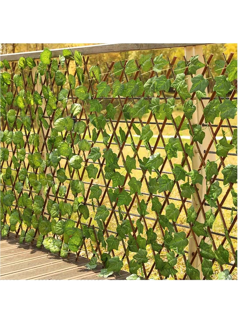 LINGWEI 3pcs Bamboo Wooden Fence with Artificial Plants Green - Image 2